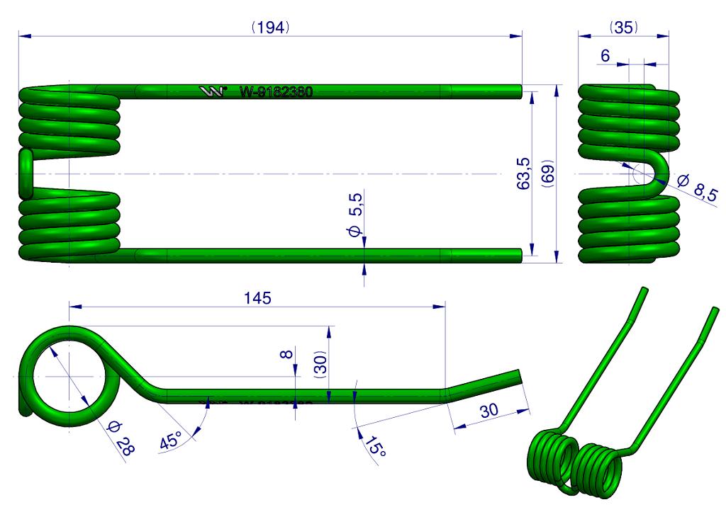 Pick-up tine Claas 9182380 Waryński application