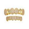 Hot Selling Cross Vampire Fangs Dental Grillz Full Paved Zircon Real Gold Plated Hip Hop Halloween Teeth Jewelry