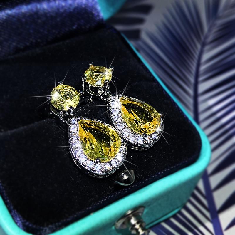 Элегантные серьги-капли с желтым цирконом, серебро 925 пробы, серьги-пусеты с бриллиантами на четырех крапанах, женские украшения для вечеринки, дня рождения