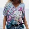 3D Art Print Tops Свободные футболки с коротким рукавом Летняя уличная мода Повседневные свободные женские футболки с V-образным вырезом Женская одежда