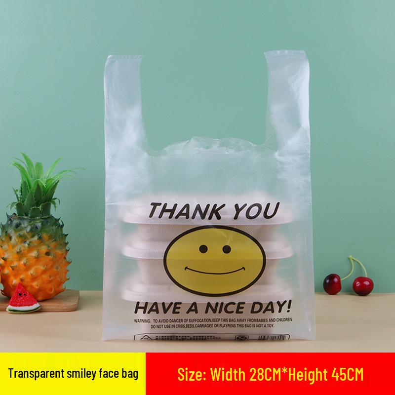 Thickened Transparent Smiley Face Plastic Takeout Bag - Convenient Commercial Packaging Handbag