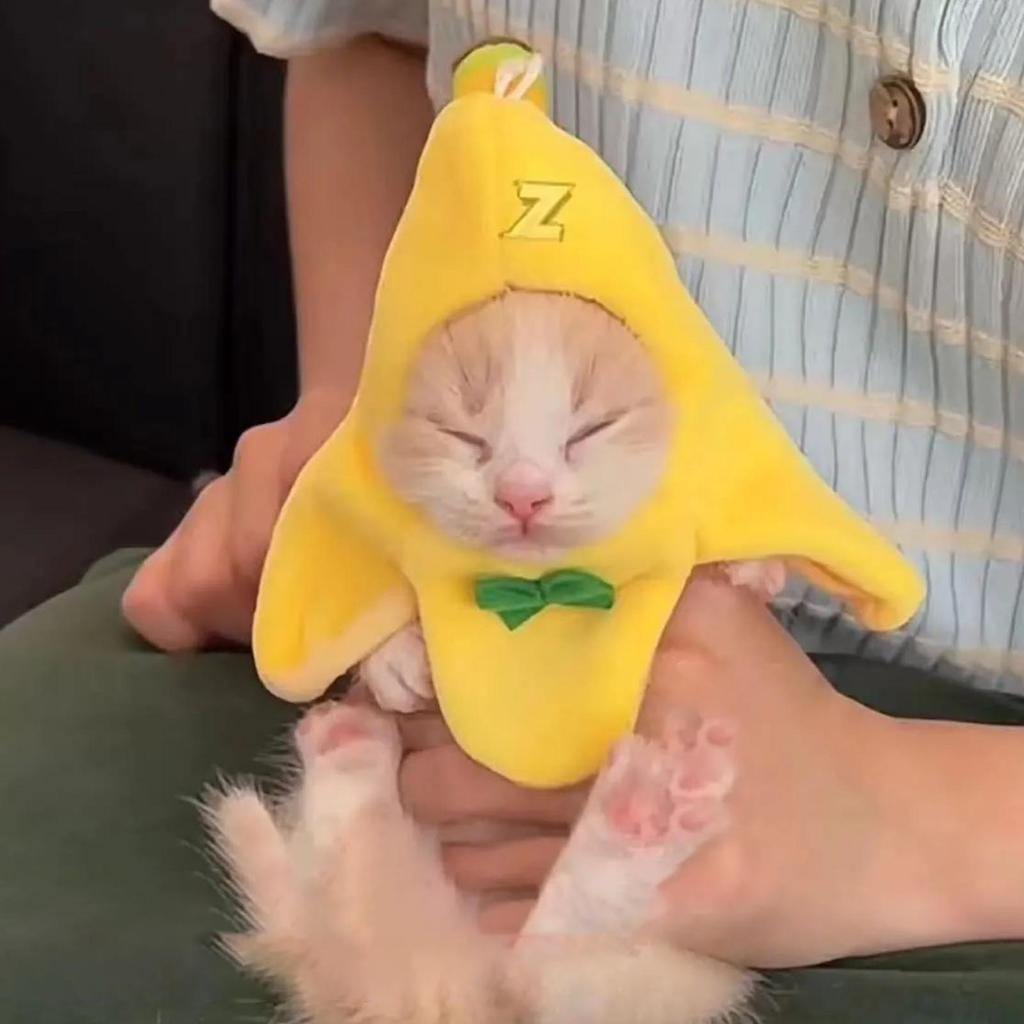 Plush Cat Costume Banana Hat Pet Halloween Banana Hat Applies to Cats Kitten Puppy Wear