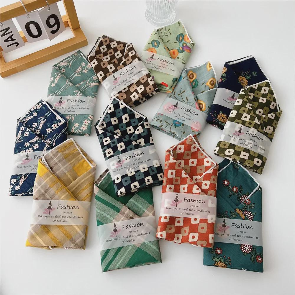 Cotton & Linen Small Square Scarf - Versatile Korean Fashion Scarf for Women, Suitable for Spring & Autumn, Headband or Decorative Scarf