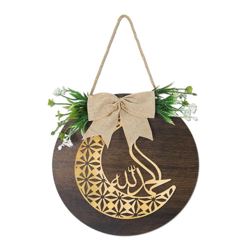 Wooden Welcome Sign Middle Eastern Door Sign Wall Hanging Decoration for Front Door Mantel Wall Moon Festival Decoration