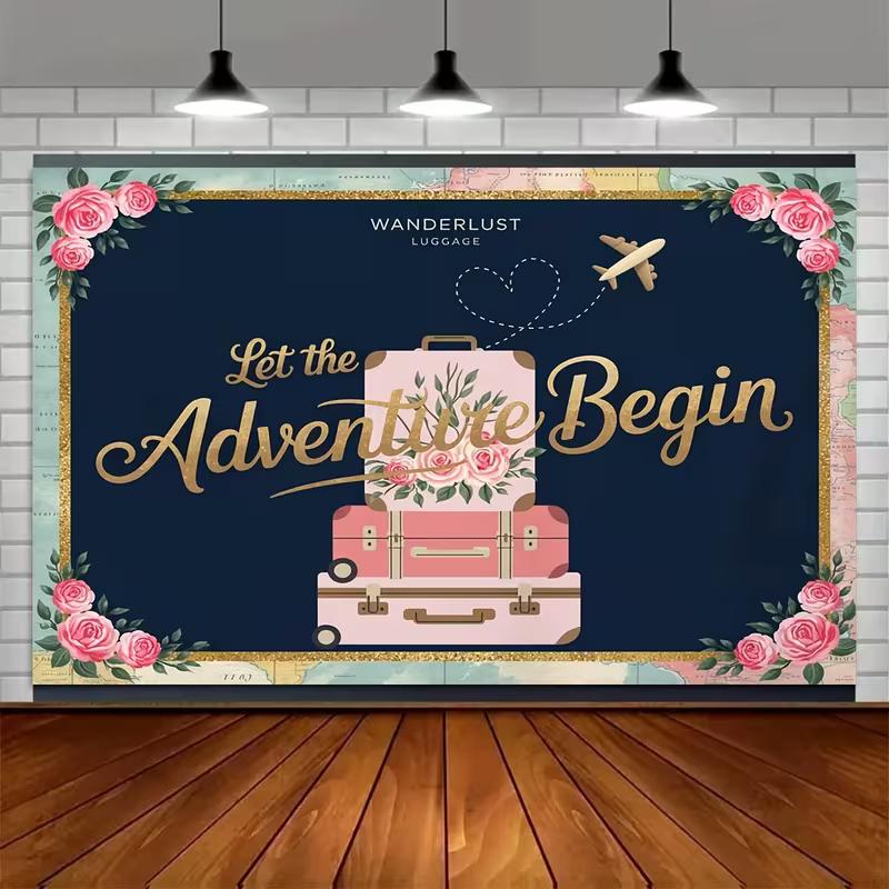 2D Wanderlust Luggage Backdrop, Adventure Themed Birthday & Live Stream Decoration