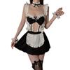 Maid Uniform Sexy Open Halloween Bow Extreme Photo Performance 6 Piece Stockings [YAISHN] Costume, Apron, Cute, Black, Ruffles, Chest, Cosplay,