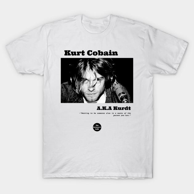 Men Black Print T-shirt Kurt Cobain A.K.A. Kurdt No-Cut Heat Transfer Print Cotton Tshirt