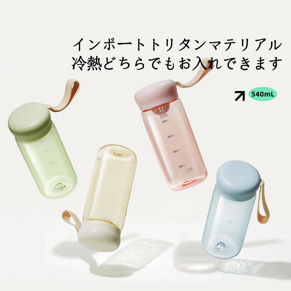 IOLOYU Water Bottle, 540ml, Made from Tritan Plastic, the Same Quality Resin as Medical Equipment. Clear Plastic with Measuring Tape, Clear BPA-Free,