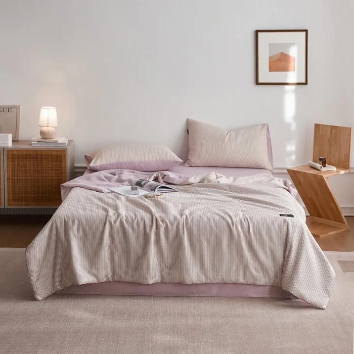 Новое однотонное простое полосатое летнее одеяло для дома с кондиционером, хлопковое летнее одеяло серии ваби, комплект из четырех предметов