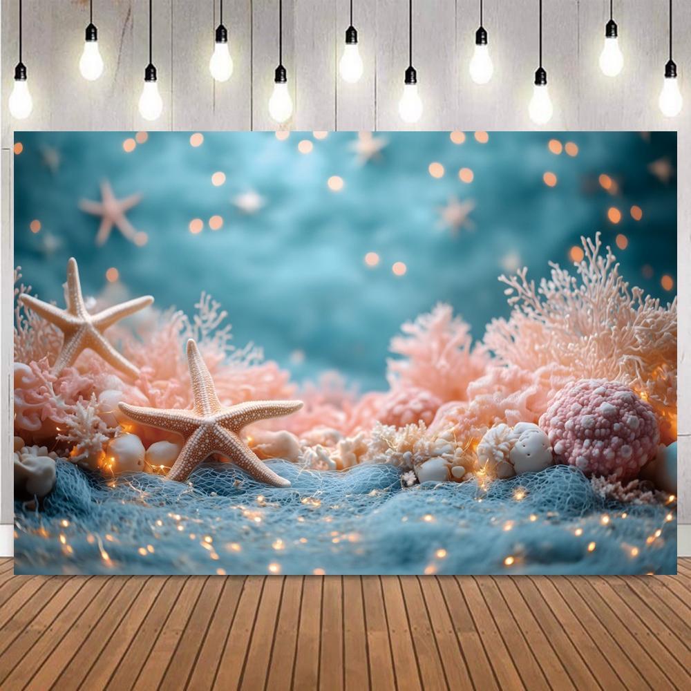 Sparkling Underwater backdrop Starfish Shells Romantic Ocean Theme Baby Shower Birthday Party Home Decor Photography Background5
