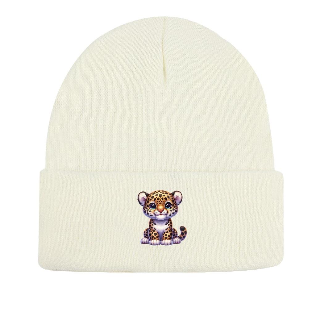 Cartoon Leopard Warm Knitted Cap Beanie, Man Cap Elastic Warm Leisure Bobble Hat Knit Hat Beanie