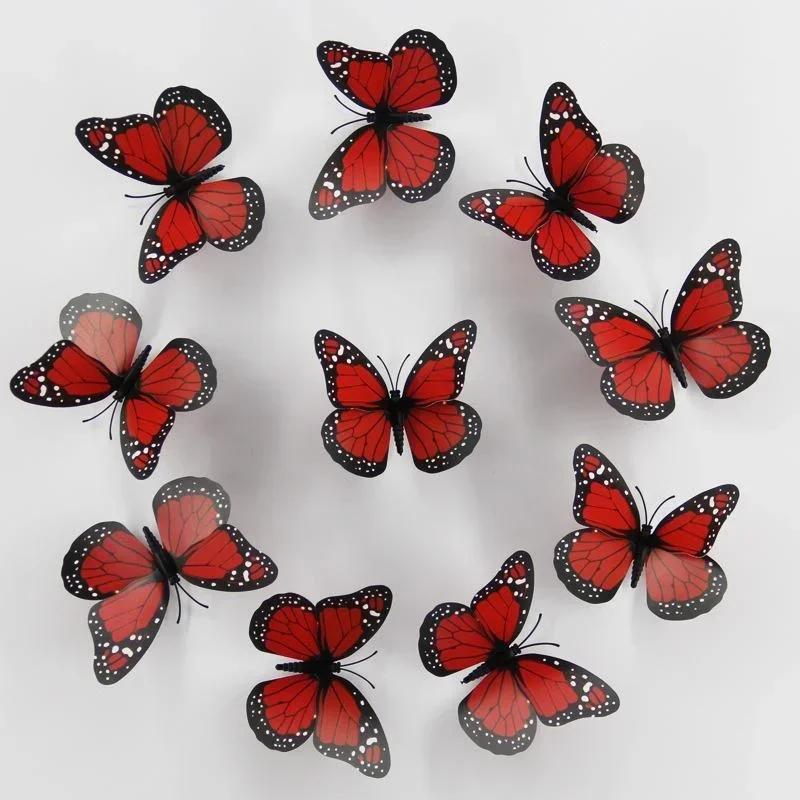 New 10Pcs 4.72 In Monarch Butterfly Decoration Stickers Fake Butterflies for Crafts Artificial Wall 3D Home Decor LS