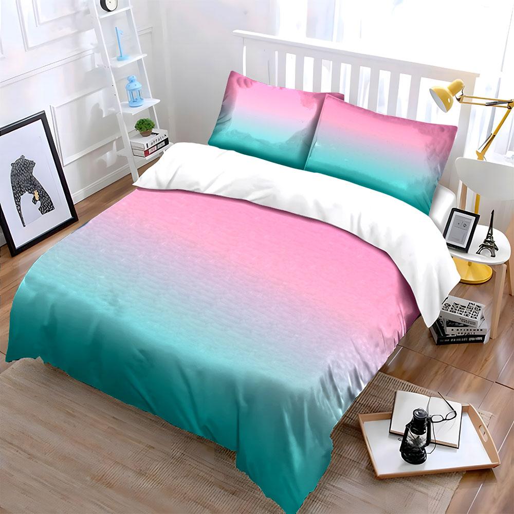 3Pcs Pink Mint Ombre Gradient Duvet Cover Set, Solid Pastel Minimal Bedding Includes 1 Duvet Cover And 2 Pillowcase, Gift