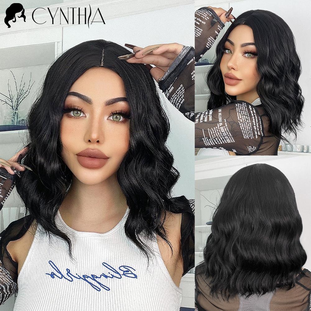 Ombre Blonde Короткий Боб Синтетический парик для женщин с челкой Белое золото Объемная волна Косплей Лолита Натуральные термостойкие волосы