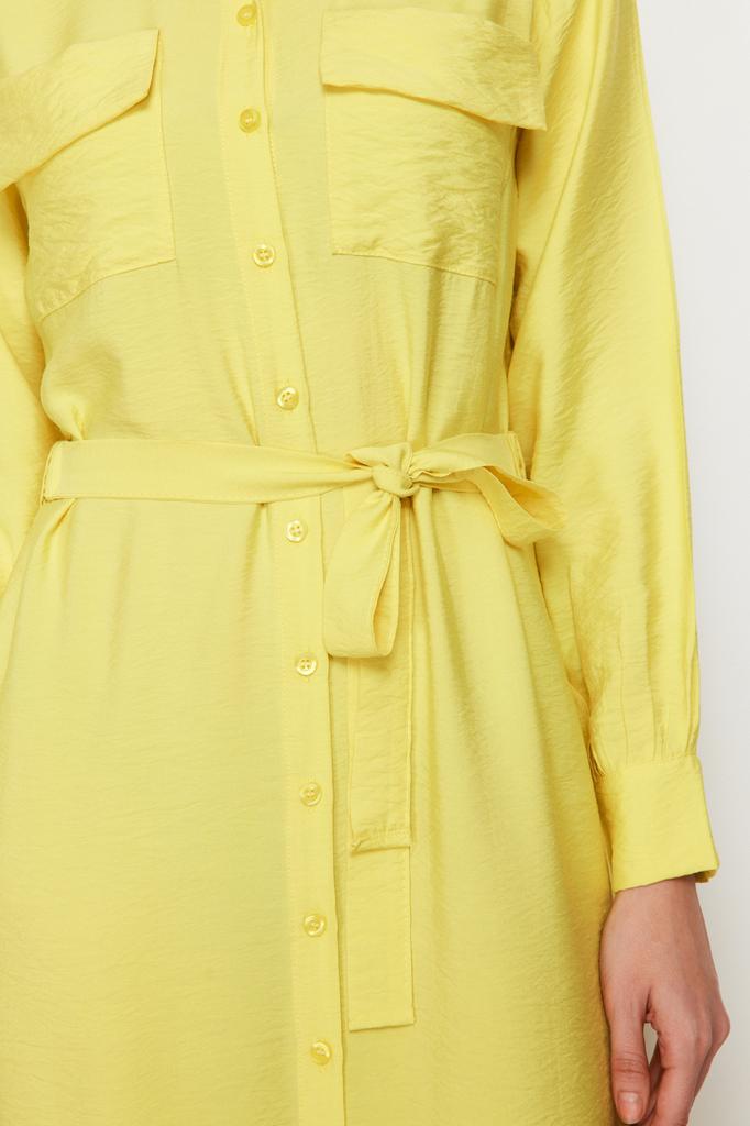 Women's Fashion New Hijab Dress Cinnamon Waist Elastic Belted Pocket Detailed Woven Dress