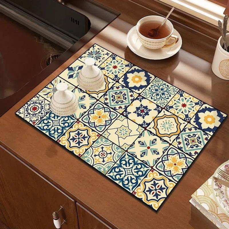 Европейский стиль Классический узор Красочный Впитывающий Дренажный коврик Гостиная Спальня Зона дивана Кухонное украшение Настольная сушилка