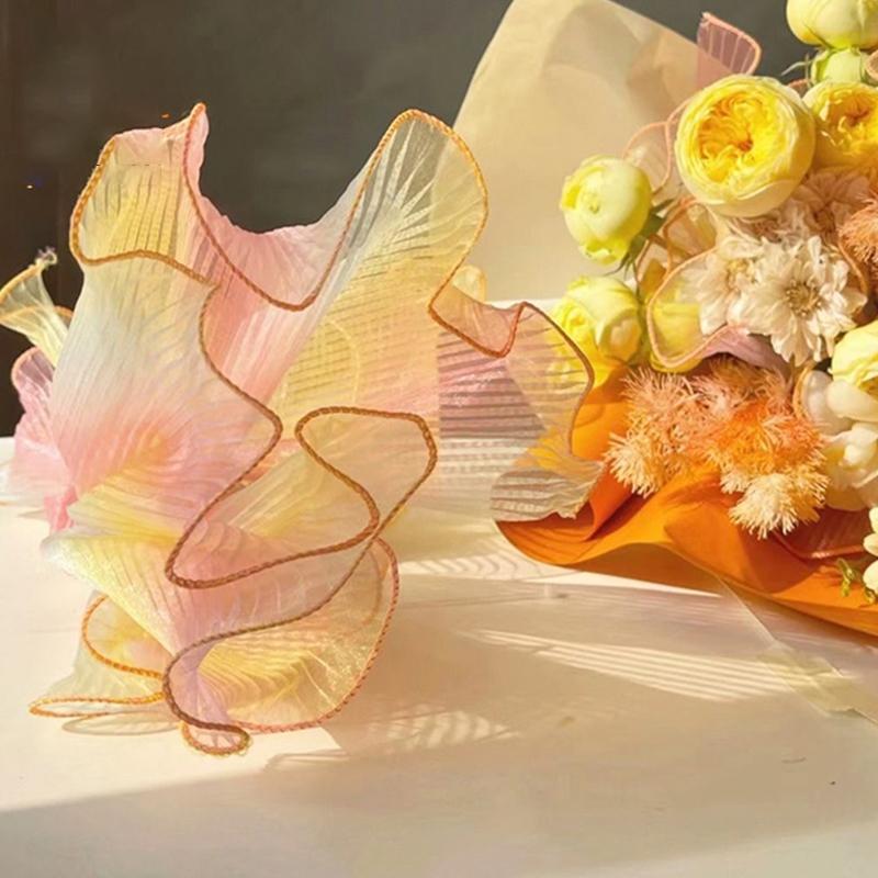 Волнистая пряжа Цветочное упаковочное покрытие Плиссированная пряжа Упаковка для букетов флориста Кружевная сетка DIY Цветы Подарочная обертка Материалы 28смx4.5М