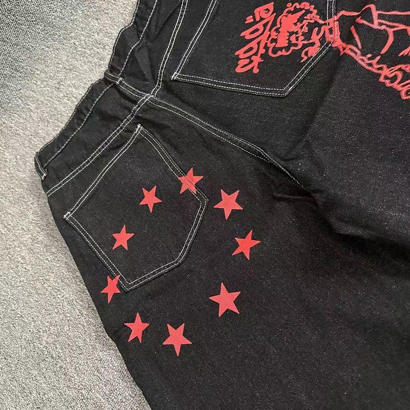 ZYLLO Американский мультяшный принт Широкие джинсовые укороченные брюки Свободные повседневные прямые шорты