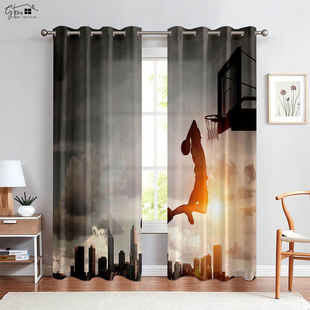 2 Pack Cool Basketball 3D Printed Curtains Suitable for Bedroom Living Room Club Decorative Curtains Home Decor