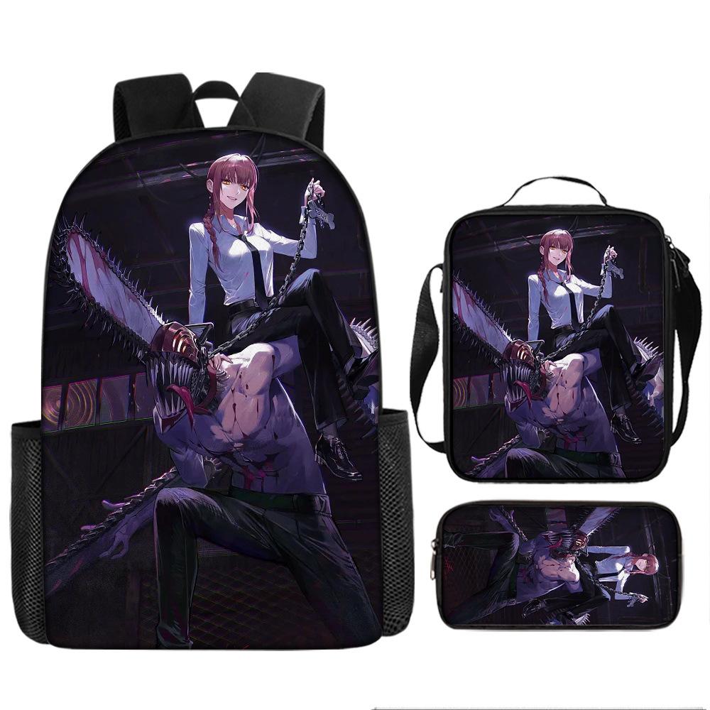 Chainsaw Man Anime Peripheral Backpack Set, Lightweight Large‑Capacity School Bag With Pencil Pouch, Casual Anime Daypack For Middle School Boys Girls