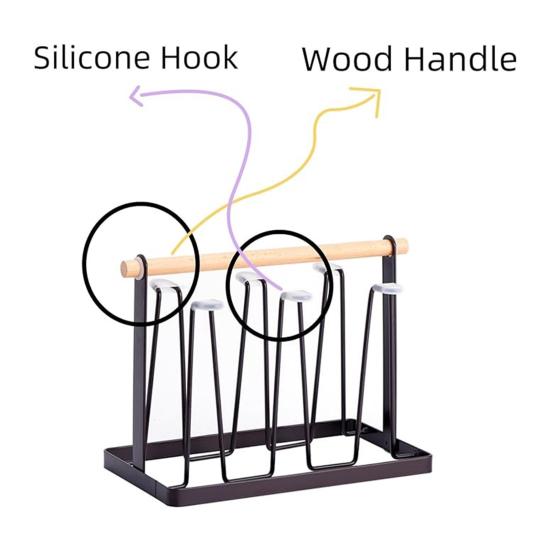 Подставка для стаканов, сушилка, подставка, металлический органайзер для сушки с деревянной ручкой для кружек, стаканов, бутылок, нескользящий 6 подстаканников для домашнего офиса, кафе-бара