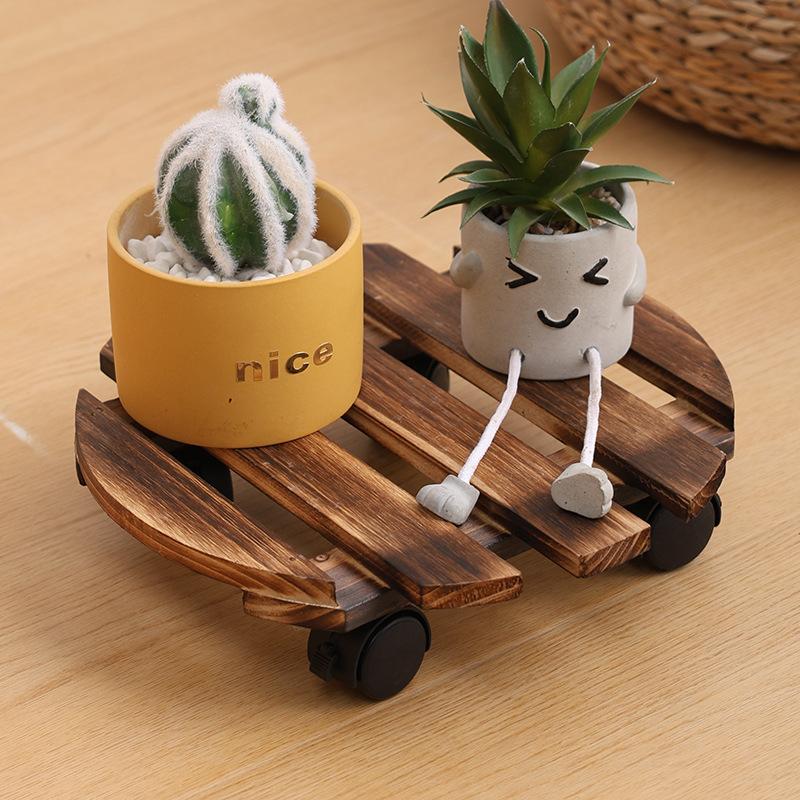 Подставка на колесиках для горшков из массива дерева, поднос для растений, полка, подставка для бонсай, круглая, деревянная подставка для цветочных горшков