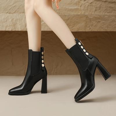 Винтажные женские ботинки челси, модные элегантные туфли с квадратным носком, осень-зима, толстые женские короткие ботинки на высоком каблуке