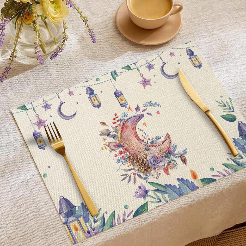 Middle East Festival atmosphere decoration Western food mat Moon oil lamp printing polyester placemat Kitchen tableware Anti-scalding and heat