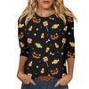 Women's Fashion Casual Round Neck 3/4 Sleeve Loose Halloween Printed T-Shirt Ladies Top