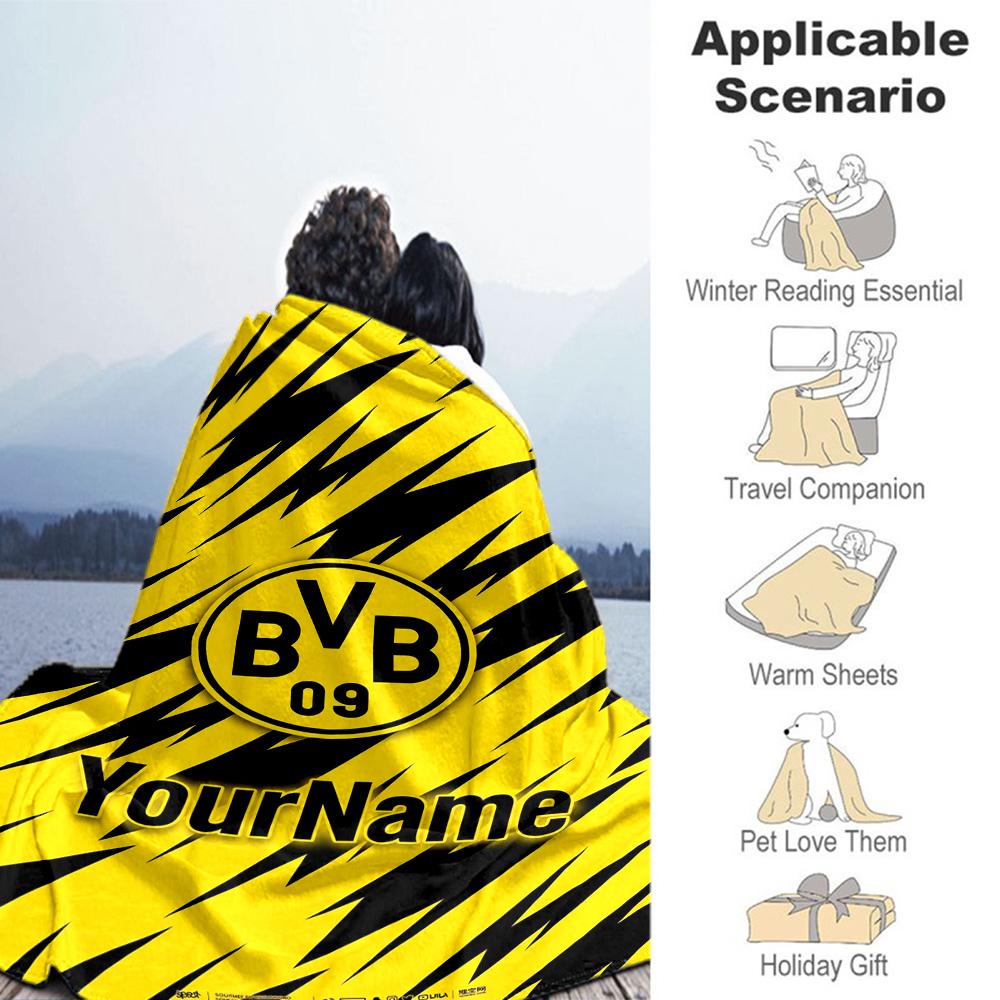 Borussia Dortmund Customize Text Blanket Throw Customizable Blanket Comfortable Great for Office Chair Living Room Nap Couch All-Season Use