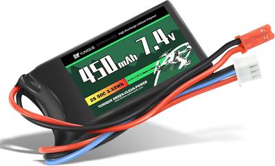 Липо-аккумулятор 2S 7.4V 450mAh 50C с разъемом JST – Высокая мощность для RC-моделей – Мягкий корпус, силиконовый провод