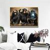 Solid Wood Frame Big Size Poster Canvas Painting Animal Wall Art Dark Three Funny Monkey Posters and Prints Picture for Living Room Home Decor