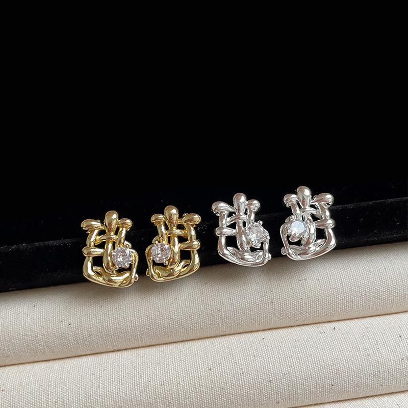 Niche Design Sense, инкрустированные бриллиантами, плетеные металлические серьги-гвоздики, женские уникальные индивидуальные изысканные легкие роскошные элегантные универсальные серьги