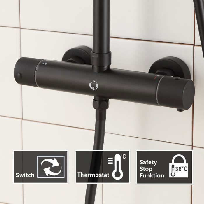 Colonne de Douche - CECIPA - Système Thermostatique - Hauteur Réglable - 4 Jets - Finition Brillante