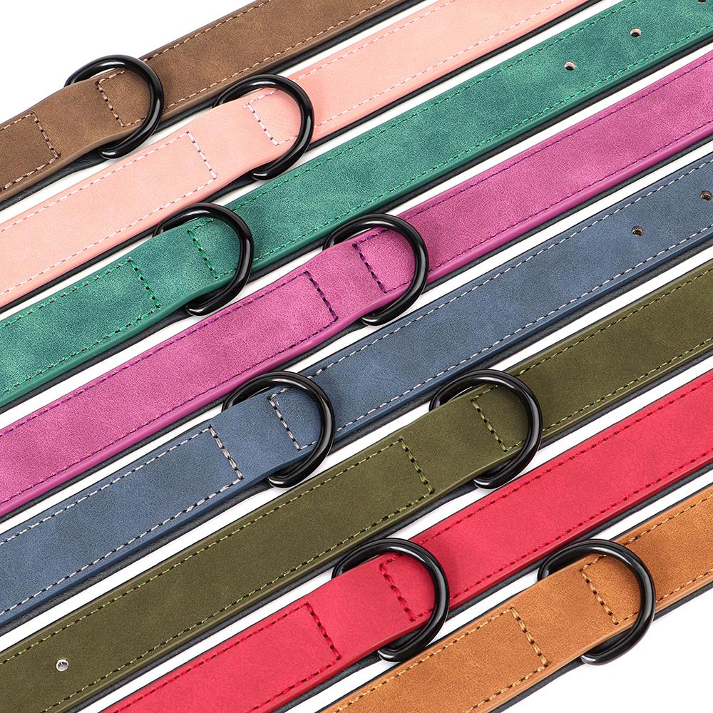 Ошейник для собак из искусственной кожи с мягкой подкладкой, регулируемое ожерелье для домашних животных для маленьких, средних и больших собак, питбуля, лабрадора, мопса