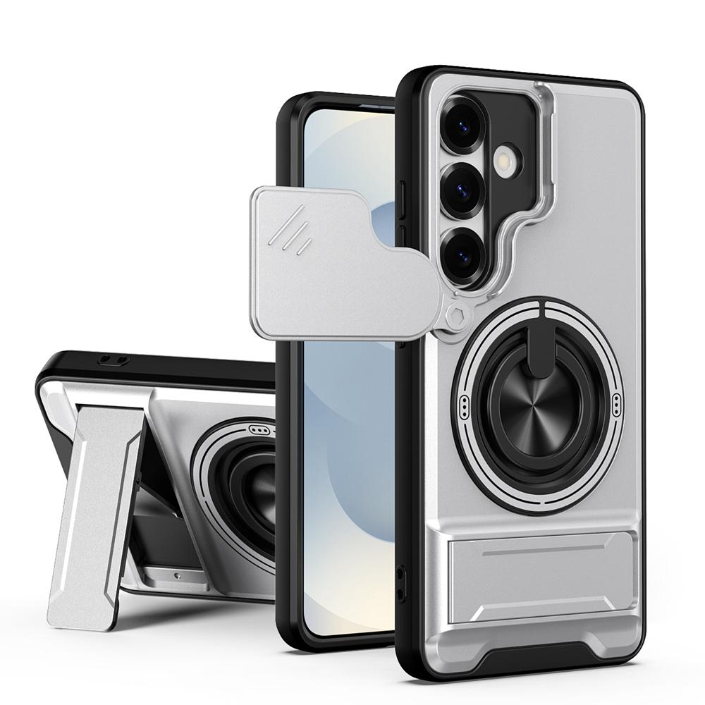 KEYSION Магнитный чехол для телефона для Samsung Galaxy S23 S24 Ultra S24+ S23 FE Защита камеры со сдвижной крышкой Вертикальная подставка Кольцо Ударопрочный чехол