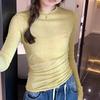 Women T-shirt Round Neck Long Sleeve Slim Fit Solid Color Tops Soft Stretchy Tee Shirt Work Party Casual Wear