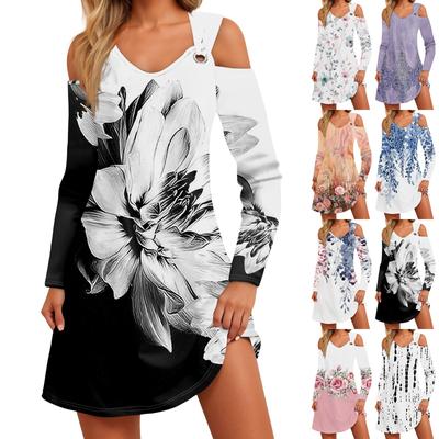 Женское осеннее и зимнее повседневное модное длинное платье с v-образным вырезом и длинным рукавом с принтом и карманом