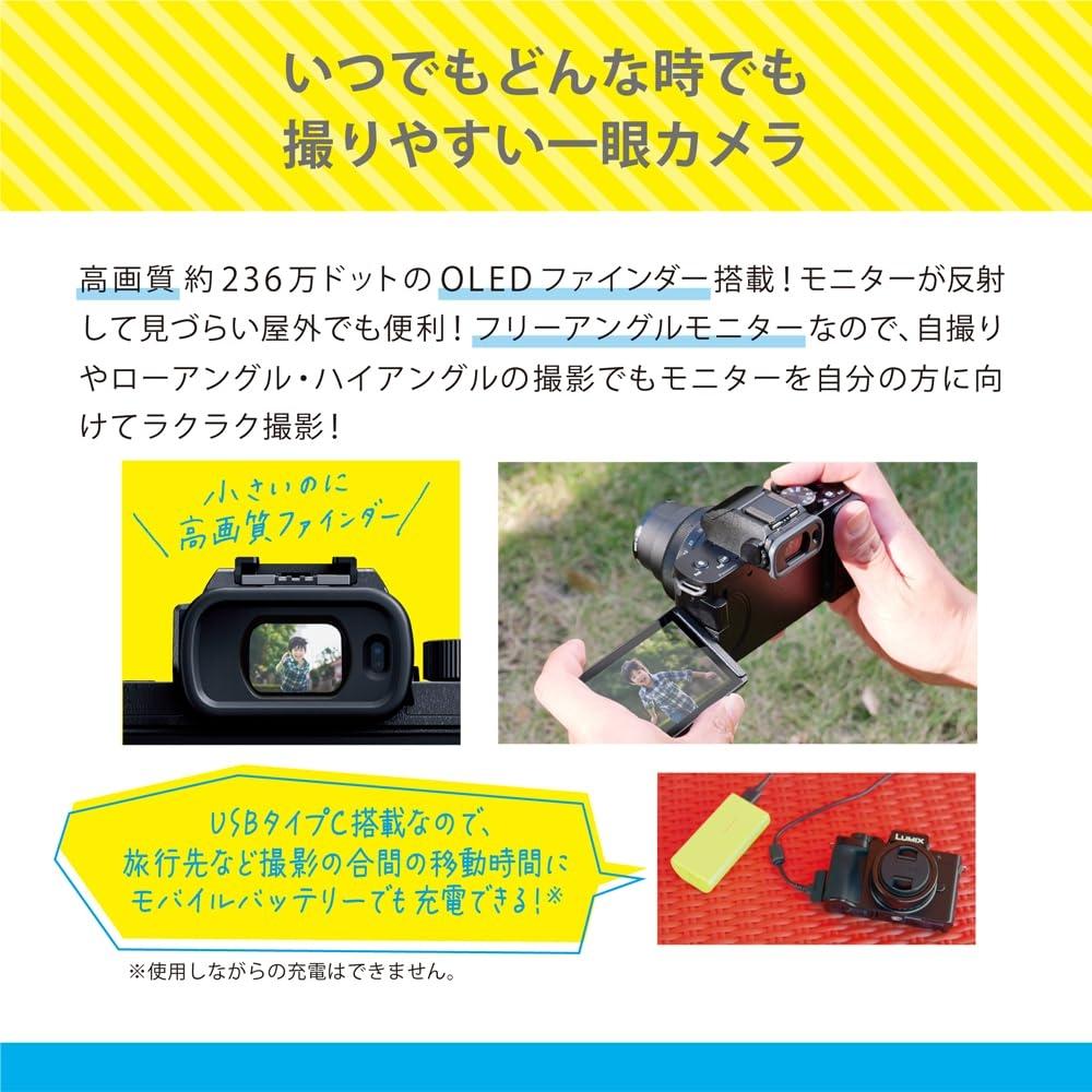 Panasonic Компактная и легкая беззеркальная однообъективная камера Lumix, комплект со стандартным зум-объективом, с рукояткой-штативом, черная DC-G100DV-K