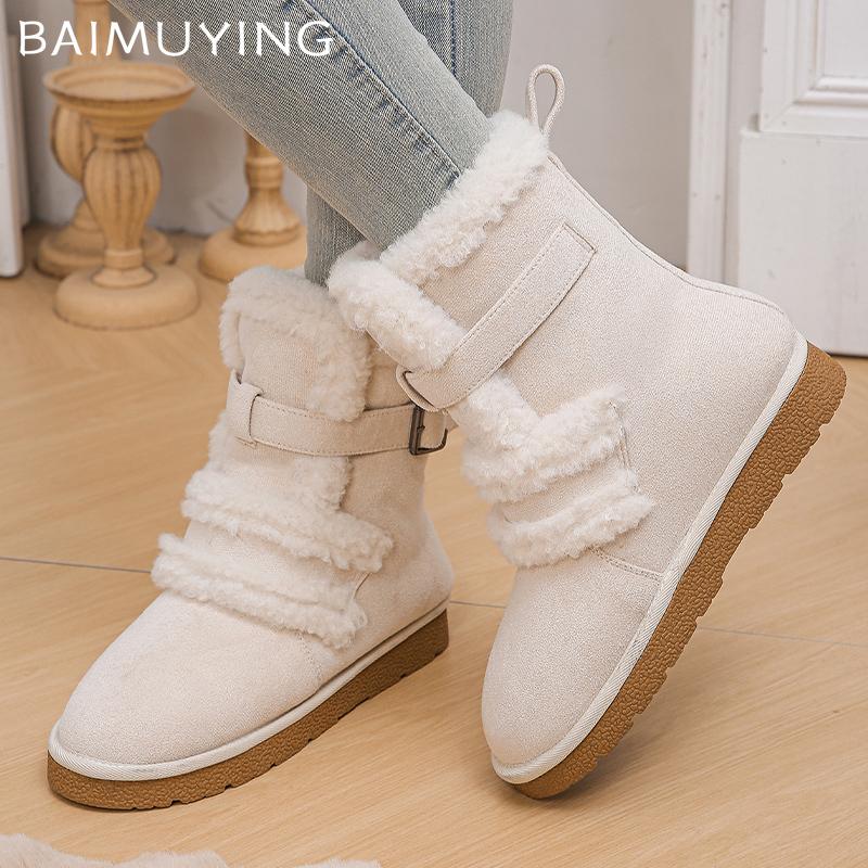 Меховые Балетки Женские Снежные Ботильоны Замшевые Короткий Плюш Дизайнерские Новые Хлопковые Туфли Тренд 2025 Теплые Уютные Повседневные Зимние Боты Женские