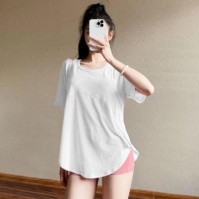 Дышащий спортивный топ для йоги: Свободная, прикрывающая бедра, быстросохнущая футболка с коротким рукавом для утренней пробежки и фитнеса