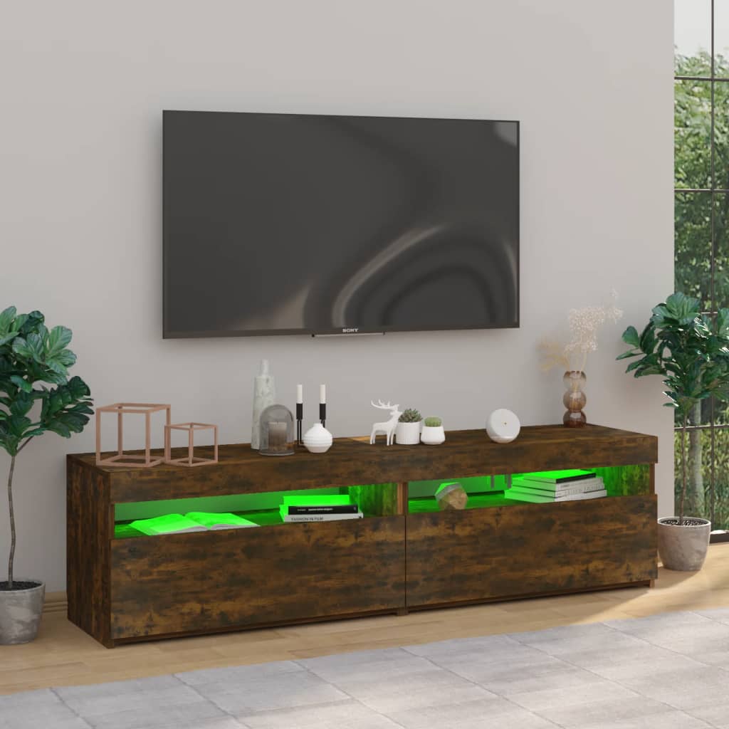 Vidaxl Szafki Pod Tv Z Led, 2 Szt., Przydymiony Dąb, 75X35X40 Cm