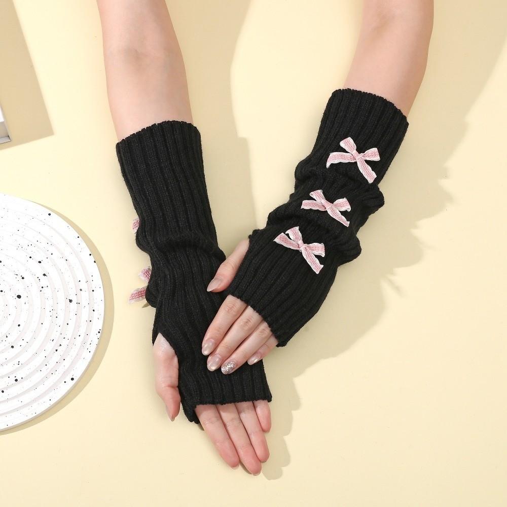 Thicken Bow Fingerless Gloves Cute Bowknot Hands Free Gloves Fashion Arm Sleeves Winter