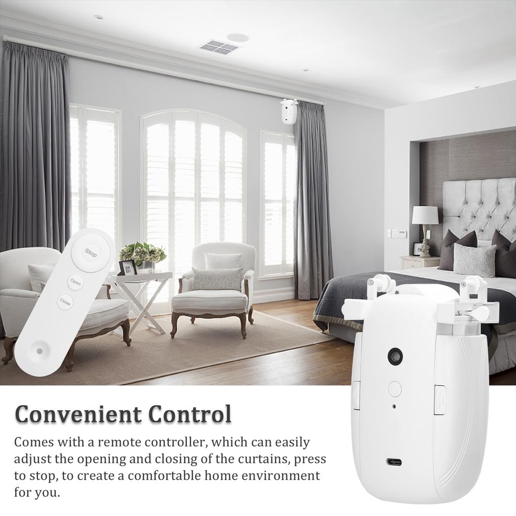 2pcs 3 In1 Intelligent Curtain Motor Home Electric Curtain Opener No Wiring with Remote Controller