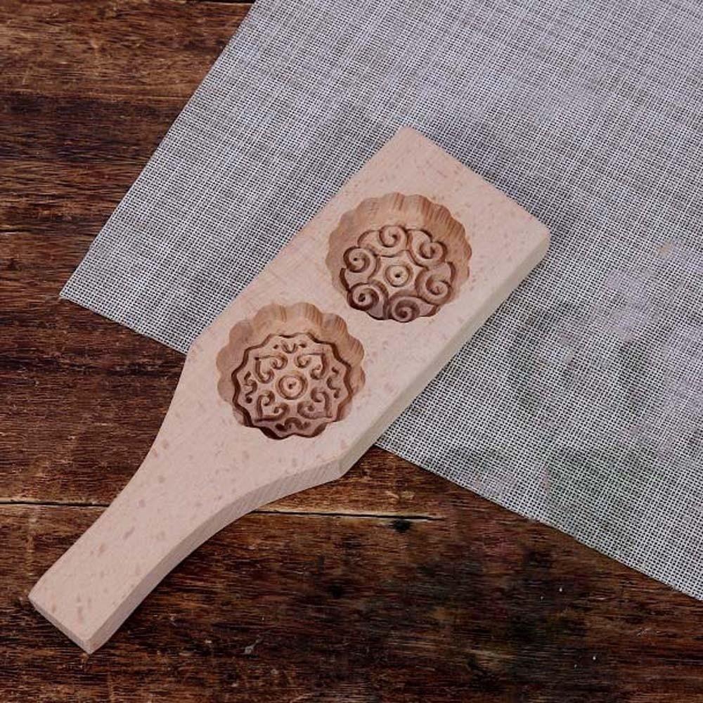 Double Slot Wooden Mooncake Mold Clear Texture Traditional Dessert Press Kitchen Gadgets