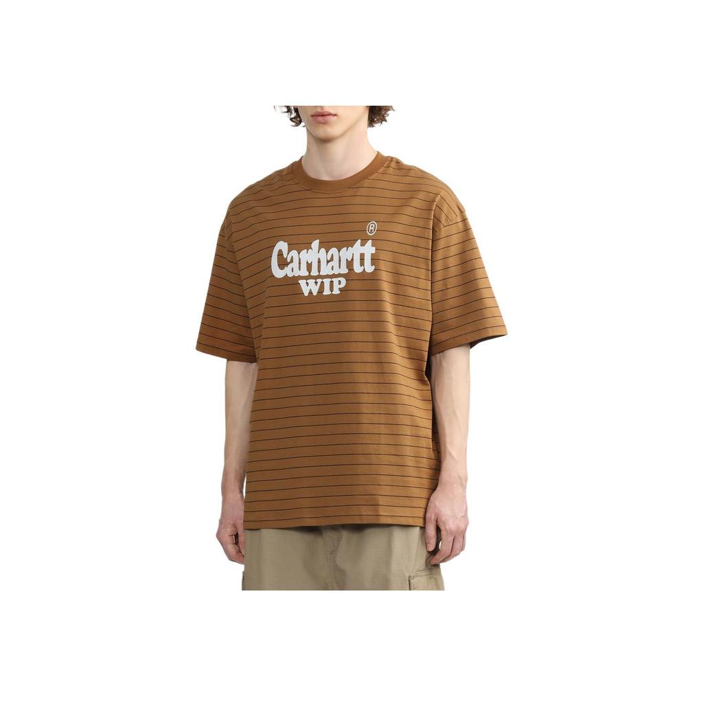 Carhartt WIP Мужская футболка с коротким рукавом в полоску с принтом логотипа SS24 Топы Коричневый CHXTEI032850M-BWB