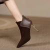 2025 весна и осень темперамент короткие женские ботинки женские тонкий каблук острый носок короткие ботинки новые мягкая кожа высокий каблук матовая кожа вставка голые