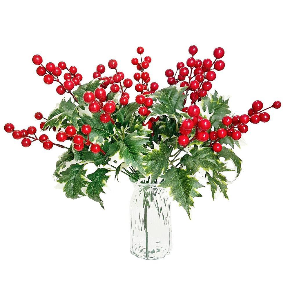 Green Holly Leaves Artificial Christmas Berry Artificial Holly Leaves New Year Arrangement