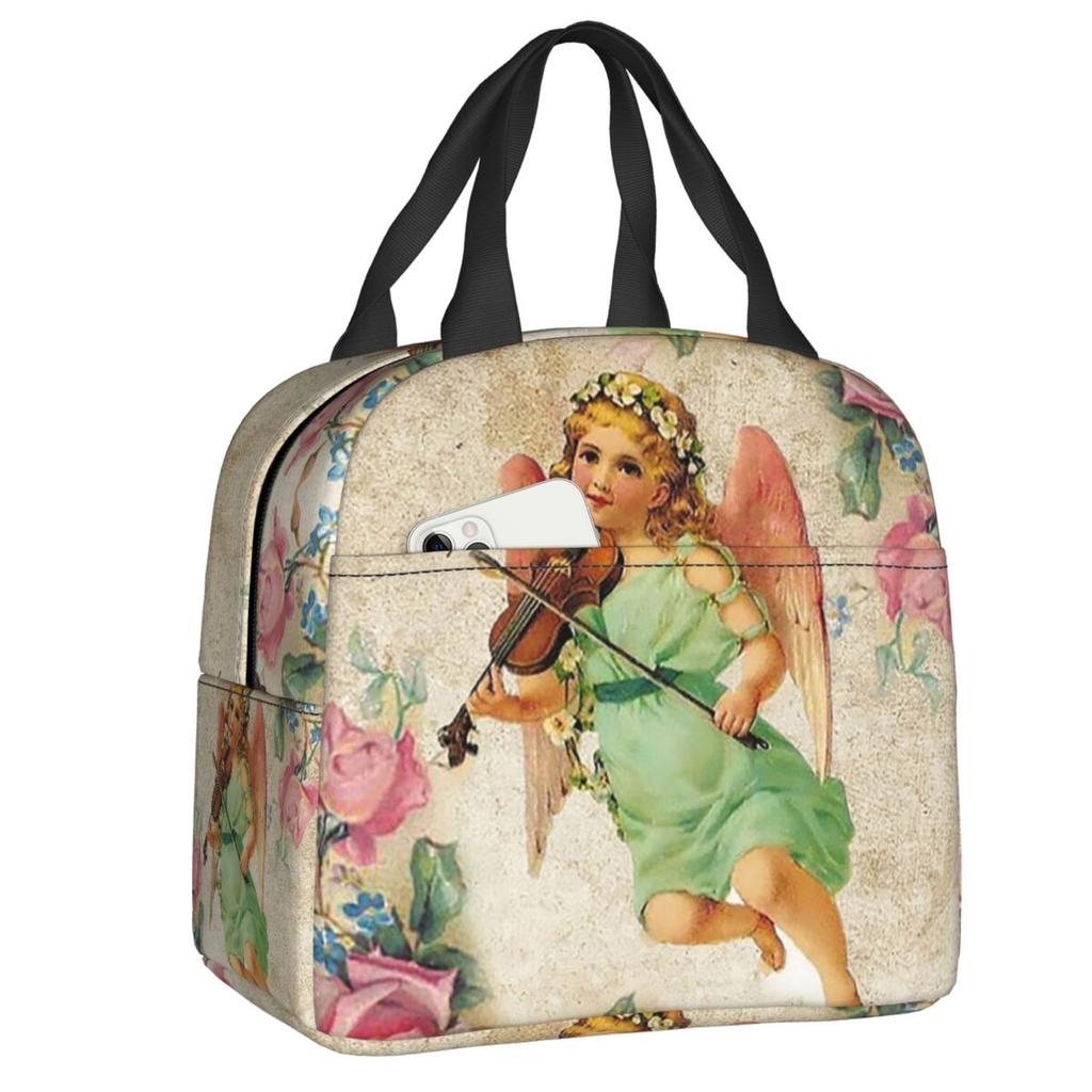 Custom Victorian Moon Cherub Insulated Lunch Bag for Women Leakproof Thermal Cooler Lunch Tote Kids School Children