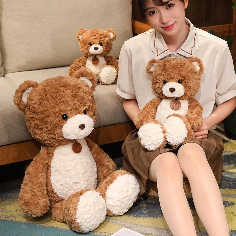 35/50/80CM Adorable Classic Bear Plush Toys Kawaii Bear Claw Tag Necklace Bear Plushie Pillow Stuffed Soft Dolls for Kids Girls Gift